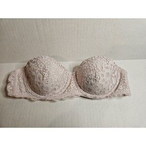 Victorias Secret Lace Strapless Bra Size 34B Blush Pink Padded Underwired Womens